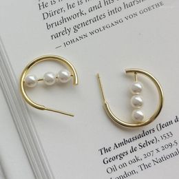 Hoop Earrings Real 925 Sterling Silver For Women Statement Freshwater Pearl Gold Earring Fashion Jewelry Party Gifts