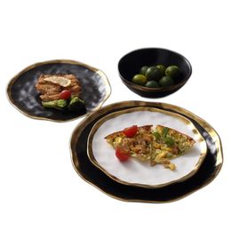 Plates Ceramic Dinner Plate Gold Inlay Snack Dishes Luxury Edges Dinnerware Kitchen Black And White Tray Tablware Set192U