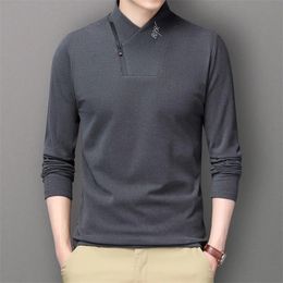 Men's T Shirts Men T-Shirt Long Sleeve Tops Solid Zipper Mock Neck Pullover Male Hombre Warm Tees Autumn Winter Clothing Camisetas 220902