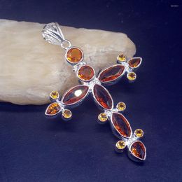 Pendant Necklaces Fashion Jewelry Unique Genuine 925 Silver Trendy Huge Cross Honey Topaz Necklace Gifts For Women Girls 20224016