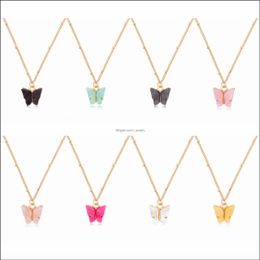 Pendant Necklaces Butterfly Pendant Necklace For Women Girls Acrylic With Gold-Plated Jewellery Drop Delivery 2021 Neckla Dhseller2010 Dhl3U