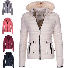 Womens Down Parkas S3XL 10Colors Thicken Warm Slim Fit Quilted Jackets With Zipper Hooded Casual Solid Winter Women Down Coat 220902