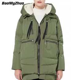 Womens Down Parkas Winter Warm Down Jacket Coat Women Vintage Luxury Oversize Hooded Solid Colour Lambswool Thick Padded Jackets Outerwear 220902