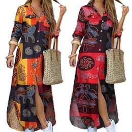 Women's Jumpsuits Rompers Fashion Women Long Sleeve Shirt Dress Singlebreasted Printed Loose Maxi for Party Vestidos Summer Autumn 220902