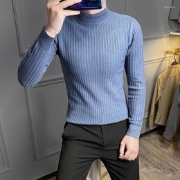 Men's Sweaters Men's 2022 Brand Clothing Men Of High-grade Casual Knit Sweater/Male Slim Fit Turtleneck Pure Colour Shirts Black White