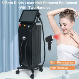 Vertical 808nm Diode Laser Painless Hair Removal Skin Rejuvenation Laser Machine Home Use 2 Handles