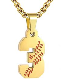 Titanium Sport Accessories Baseball Number Necklace Gold for Boys 00-99 Gold Black Softball Athletes