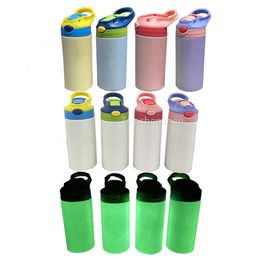 Sublimation Blanks 12oz UV Color Changing Straight Tumbler Glow In The Dark Stainnless Steel Vacuum Insulated Sippy Cups Kids Water Bottle Baby Tumblers Cup Mugs