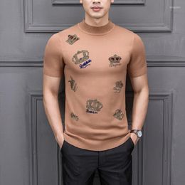 Men's T Shirts Spring Crown Diamond Style T-Shirt Men's Sweater Casual Warm Cashmere Short-Sleeved Knitted Pullover All-Match Trend