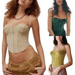 Women's Tanks Women Solid Colour Camisole Classic Low Cut Sleeveless Backless Crop Tops Corset Clothing Fashion 2022