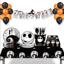 Other Event Party Supplies Cartoon Halloween Horror Skull Birthday Celebration Party Decorations Disposable Tableware Cup Plate Fork Balloon Wedding Gift 220901