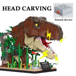 Blocks Blocks Jurassic Dinosaur World Tyrannosaurus Rex Head Carving Model Building Blocks Goth Beast Dino Park Figures With Sound Bricks Toys T220901