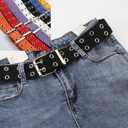 Belts 1pcs Unisex Canvas Alloy Double Row Grommet Holes Pin Buckle Belt Hollow Women Men Band Gift Street Po Fashion ZXX1012