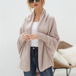 Womens T Shirt Style Solid Batwing Sleeve Loosefitting Long Knitted Cardigan Sweater Women Open Stitch Sweater Regular Yarn Outwear 220902