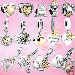 925 Silver Charm bead fit Pandora Charms Bracelet Golden Heart-Shaped Birthday Candle charmes ciondoli DIY Fine Beads Jewellery