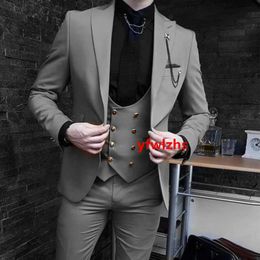Customise tuxedo One Button Handsome Peak Lapel Groom Tuxedos Men Suits Wedding/Prom/Dinner Man Blazer Jacket Pants Tie Vest W1136