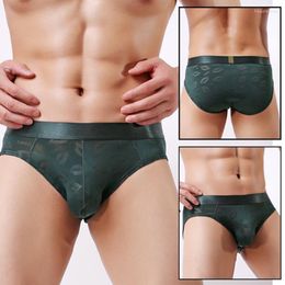 Underpants Men Ice Silk Briefs Lace Panties Low-rise Thin Transparent Underwear Shorts Low Waist Comfortable Men's 239-019