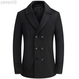 Men's Suits Blazers New Winter Wool Jacket British Style Double Breasted Trench Coat Brand Solid Colour Pea Male Overcoat L220902