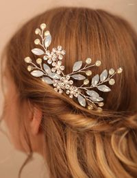 Headpieces Elegant Ladies Wedding Accessories Opal Flowers Hair Comb Gold Silver For Woman Headdresses Side Clips Bride