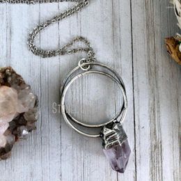 Pendant Necklaces NM39936 Raw Veracruz Amethyst Necklace Big Purple Crystal Silver Natural Rough Stone Birthstone Jewellery