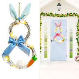 Strings Handmade Rattan Wreath Pendant With Light Easter Door Hanging Garland For Holiday Home Decor Ornaments