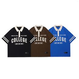 Men's Polos ATSUNSET Minimalist Alphabet Button Shirt Hip Hop Streetwear Vintage Style Harajuku T-Shirt Pullover Top