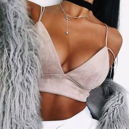 Women's Tanks Women Crop Tops Female Tank Top Camis Sexy Pink Strappy Suede Camisole Vest Femme Cool Sweet Girls Streetwear Backless
