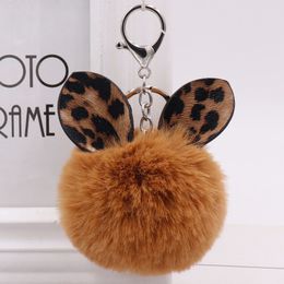 Leopard-print Ear Hairball Keychains Ladies' Bag Pendant Plush Car Keychain Pendant 8 x 13cm