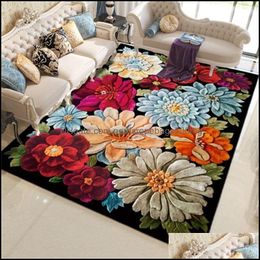 Carpets New 3D Floral Printed Large Home Carpets For Living Room Bedroom Area Rug Anti Slip Flowers Carpet Kitchen Floor Mat Decor 63 Dhzx6