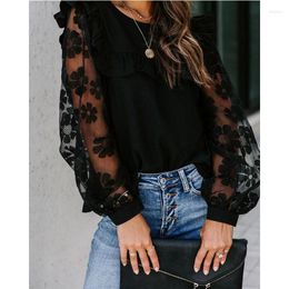 Women's Blouses Women's & Shirts Women Shirt FashionBlack Mesh Sheer Transparent Patchwork Long Sleeve Blouse Stylish Chic OL Basic