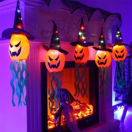 Other Event Party Supplies Pumpkin LED Halloween Decoration Flashing Light Gypsophila Ghost Festival Dress Up Glowing Ghost Hat Lamp Decor Hanging Lantern 220901