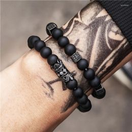 Strand 8mm Black Matte Onyx Stone Beads Bracelet Set Beaded Braclets Heren Armband Bileklik Erkek Handmade Jewellery Men Accessories