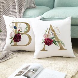 Pillow Home Decor Flower Gold Letter Case Cover Throw Decorative For Sofa Living Room Polyester Pillowcase 45x45