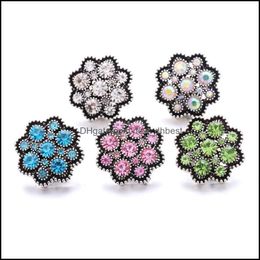 Clasps Hooks Wholesale Rhinestone 18Mm Snap Button Flower Clasp Metal Zircon Charms For Snaps Jewellery Findings Supplie Dhseller2010 Dhvwg