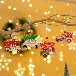 Christmas Decorations Christmas Wooden Car Decorations Snowmen Christmas Party Hanging Kids Toys Year Gifts For Tree Decoration Home Decor 220901