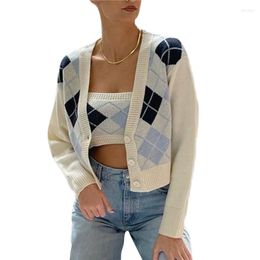 Women's Knits Women's & Tees Women Sweet 2Pcs Knitted Outfit Set Long Sleeve Button Down V-Neck Cardigan Cropped Camisole Casual Floral