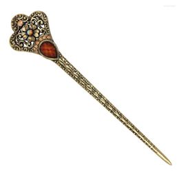 Hair Clips Metal Hollow Crown Flower Sticks Women Crystal Rhinestone Teardrop Resin Hairpin Vintage Jewelry