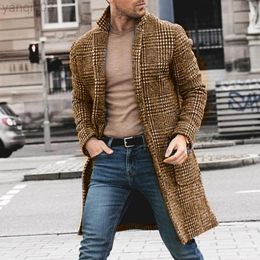 Men's Suits Blazers Retro Houndstooth Print Young Wool Jacket Autumn Turn-Down Collar Mid-Length Winter Long Sleeve pocket Outerwear L220902