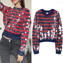 Women's Sweaters Women's Sequined Women Sweater Lady Knit Striped Long Sleeve O-neck Autumn Casual Knitted Tops 2022