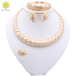 Dubai African Bride Jewellery Set For Women Gold Plated Necklace Ring Earrings Bracelet Luxury Quality