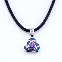 Pendant Necklaces Fashion Jewelry Silver Plated Bohemia Women Birthday Party Amethyst Fire Opal Leather Cord Rope Chain Necklace OP006