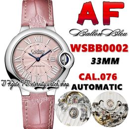 AF wafbs0002 CAL.076 Automatic Mechanical Womens Watch 33mm Pink Texture Dial Roman Markers Steel Case Leather Strap 2022 Super version Ladies eternity Watches