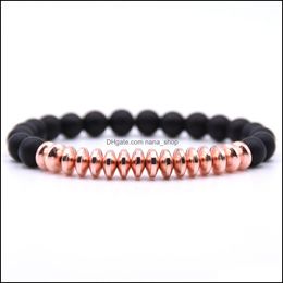 Beaded Strands 10Pc/Set Black Men 8Mm Beads Bracelet Set For Women Healing Energy Bracelets Handmade Jewelry Drop Delive Dhseller2010 Dhv3W