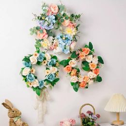 Decorative Flowers Artificial Flower Wreaths Simulation Rose Garland With Green Leaves For Wedding Party Decoration Home Front Door Decor