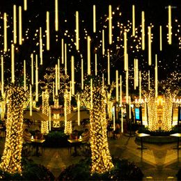 Strings 8 Tubes LED Meteor Shower Fairy Lights Garland Christmas Strip Light Outdoor Waterproof String Street Decoration