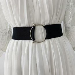 Belts Simple Black For Women Weaving Waist Belt Elastic Ladies Wasitband Round Buckle Decoration Coat Sweater Dress