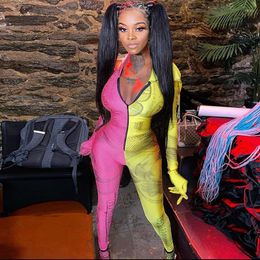 Women's Jumpsuits Women's & Rompers 2022 Autumn Winter Fashion Printed Money Jumpsuit Women Zipper Hooded Long Sleeve With Gloves Colour