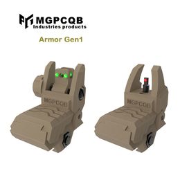 MGPCQB Fiber Scope Armor Gen 1 Front and Rear Folding Sights Flip Up Red Green Fiber Sight Back-up Optics for M4 AR15 fit 20mm Picatinney Weaver Rail