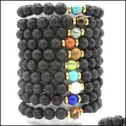 Braccialetti con ciondoli Oro Sier 8mm Pietra lavica nera Bracciale con perline Diffusore di olio essenziale Roccia vulcanica Corde a mano Drop De Dhseller2010 Dhqtk