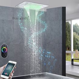 Decke eingebettet 23x15 Zoll LED -Duschkopf mit Musikfunktion Wasserfall 304 Edelstahlkopfdusche